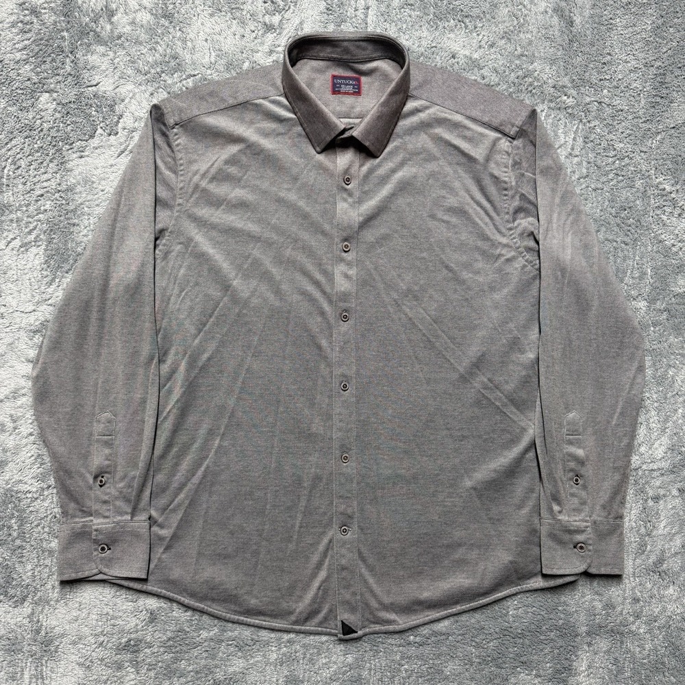UNTUCKit Maximin Grunhaus Shirt Mens 2XL Gray Cotton Blend Long Sleeve Button Up